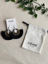 Load image into Gallery viewer, Black Feathered Fan Earrings