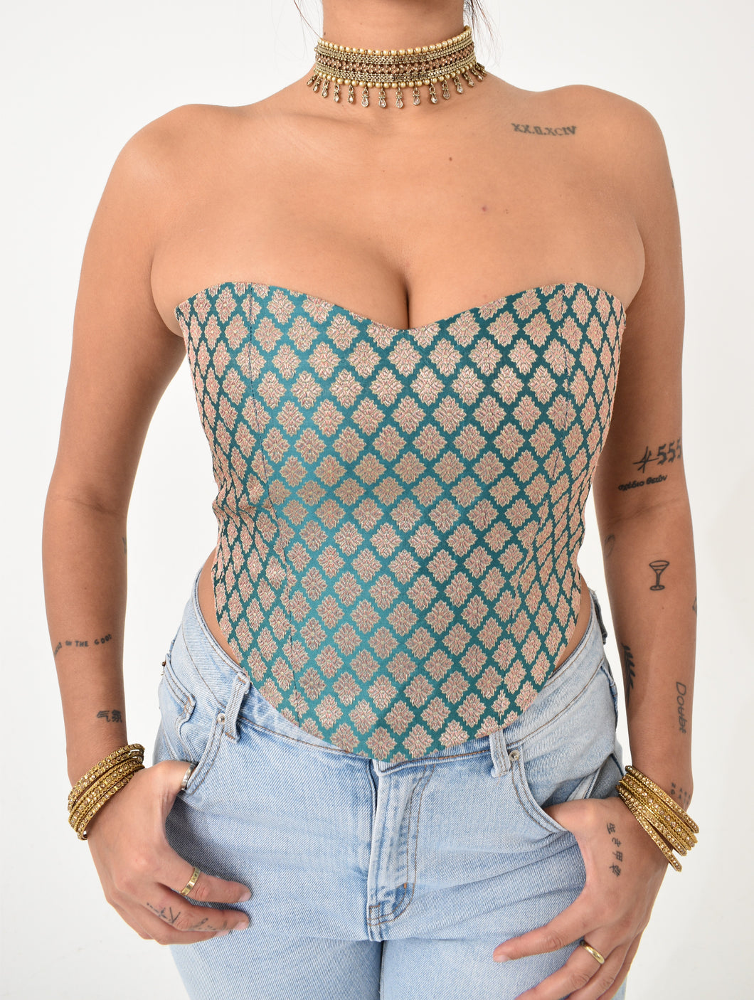 Pi'āra Structured Corset Top Emerald Green