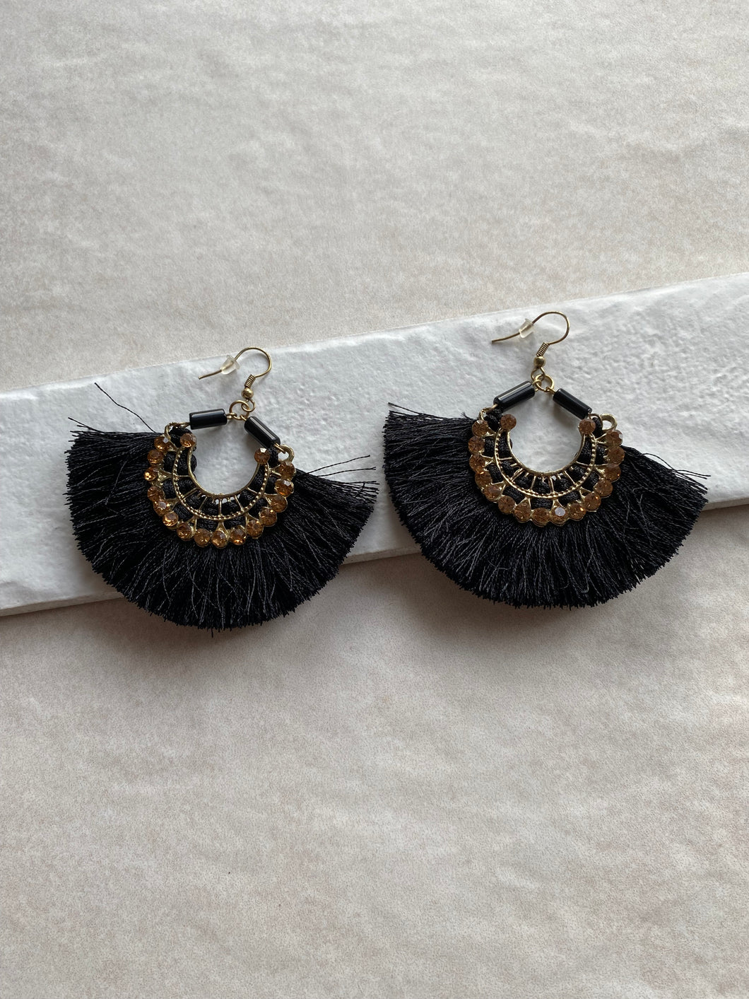 Black Feathered Fan Earrings