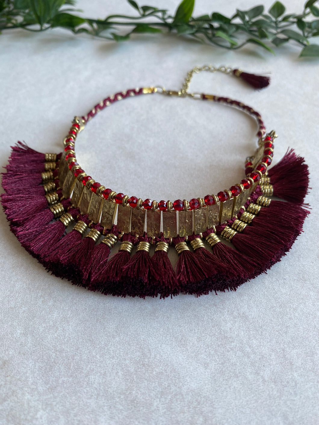 Maroon Tribal Tassel Choker Necklace