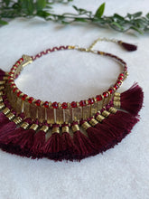 Load image into Gallery viewer, Maroon Tribal Tassel Choker Necklace
