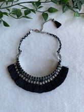 Load image into Gallery viewer, Black and Silver Tribal Tassel Choker Necklace
